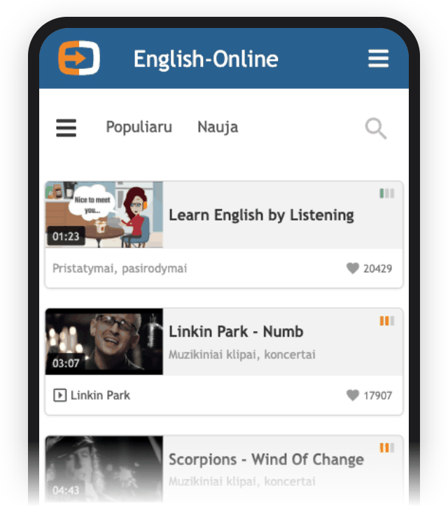 English-Online programėlė pasiekiama visuose mobiliuosiuose įrenginiuose.